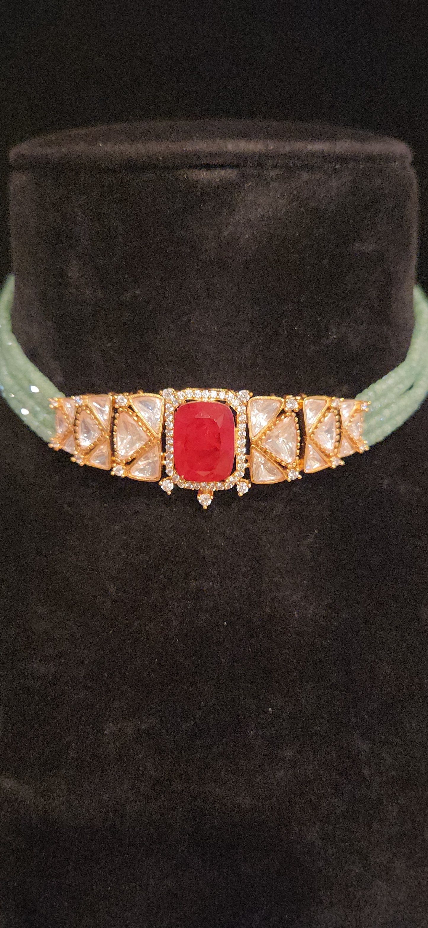 Mint Green CZ Beaded Polki Kundan Choker