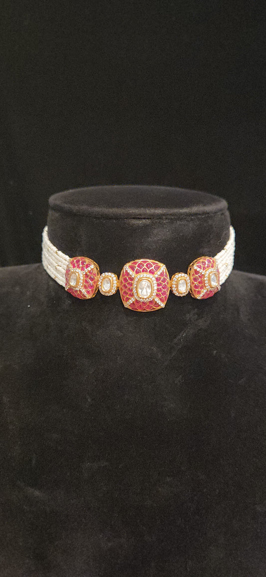 Royal Polki Kundan and Kemp Pearl Choker