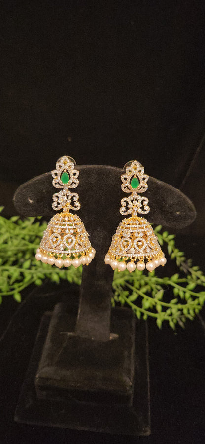 Luxury Green Stone & CZ Bridal Jhumkas