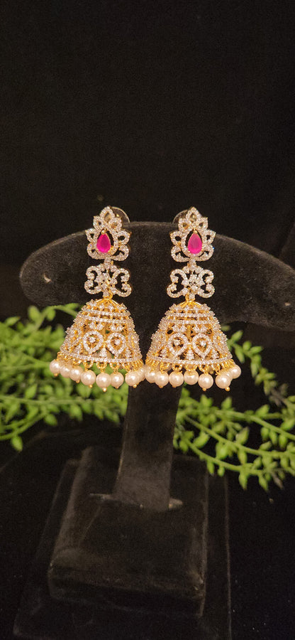 Luxury Green Stone & CZ Bridal Jhumkas