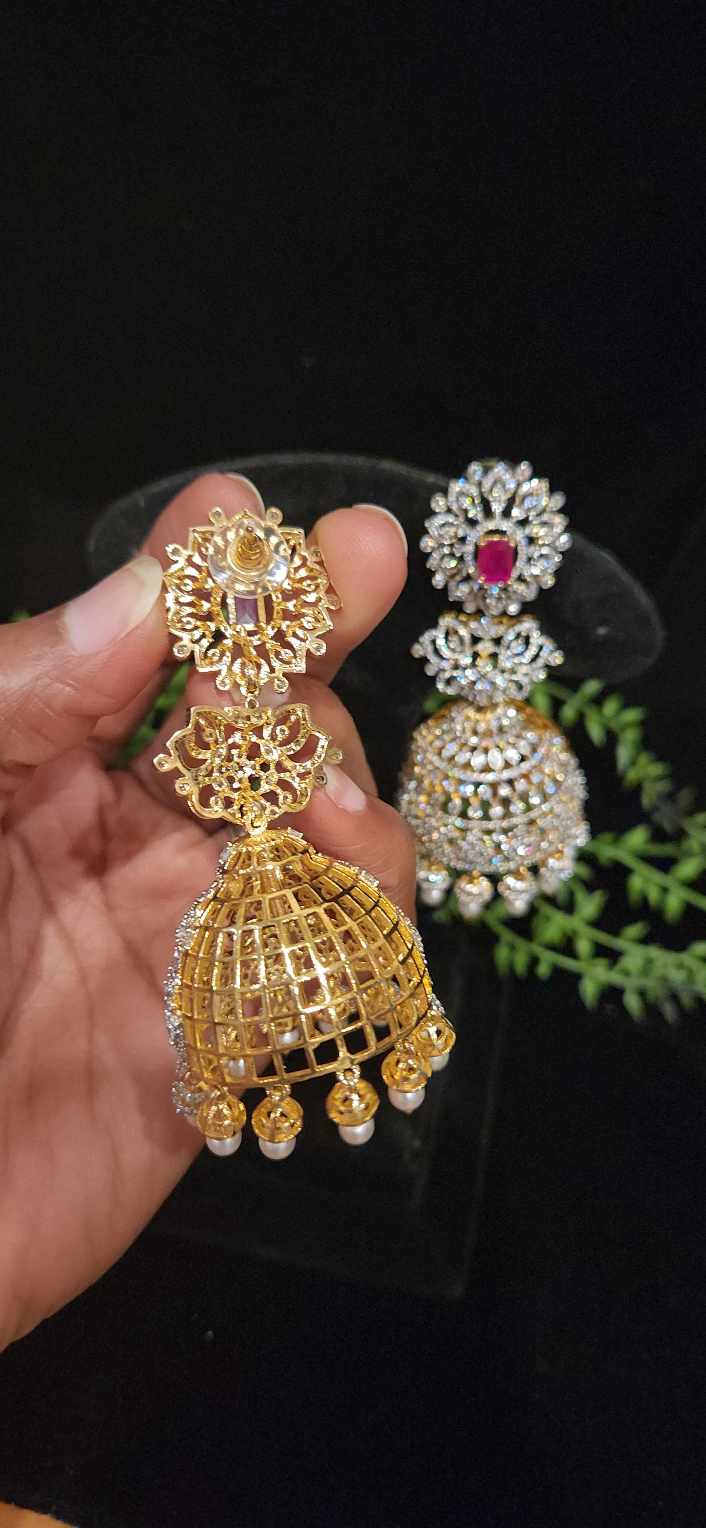 Luxury Ruby Pink Stone CZ Bridal Jhumka