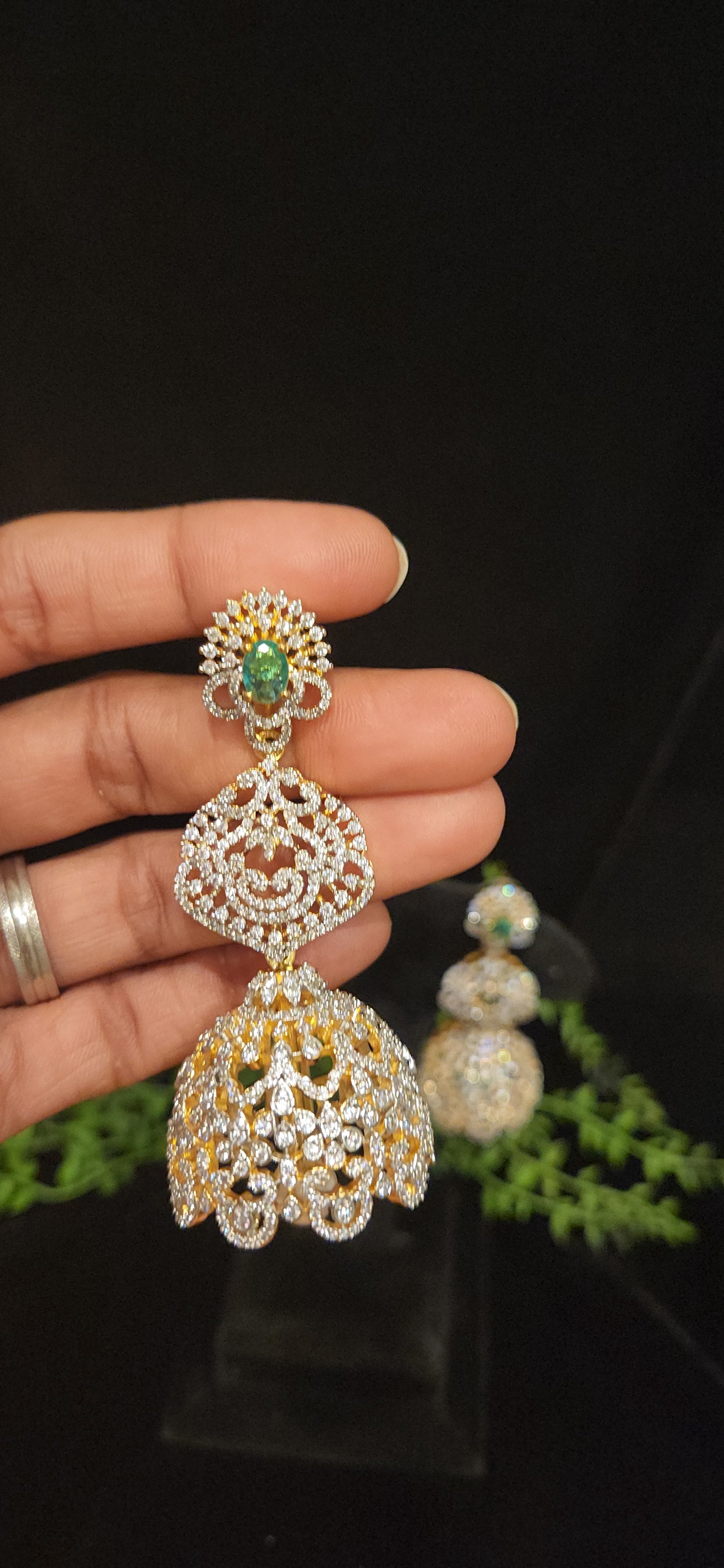 Elegant Green Stone CZ Designer Jhumka