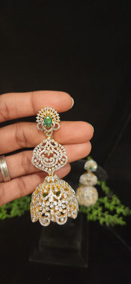 Elegant Green Stone CZ Designer Jhumka