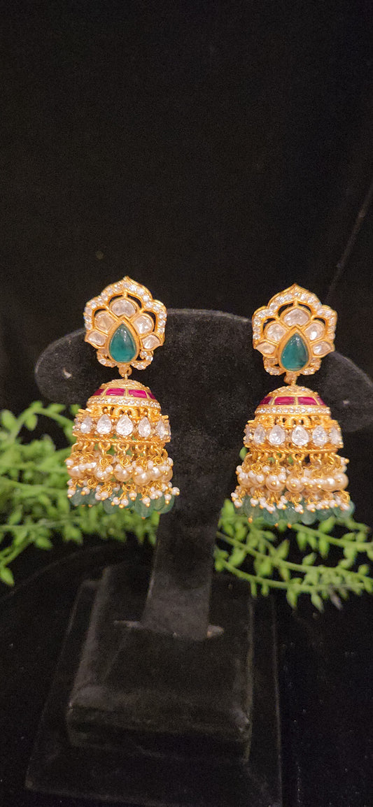 Premium Kundan Green Stone Jhumka