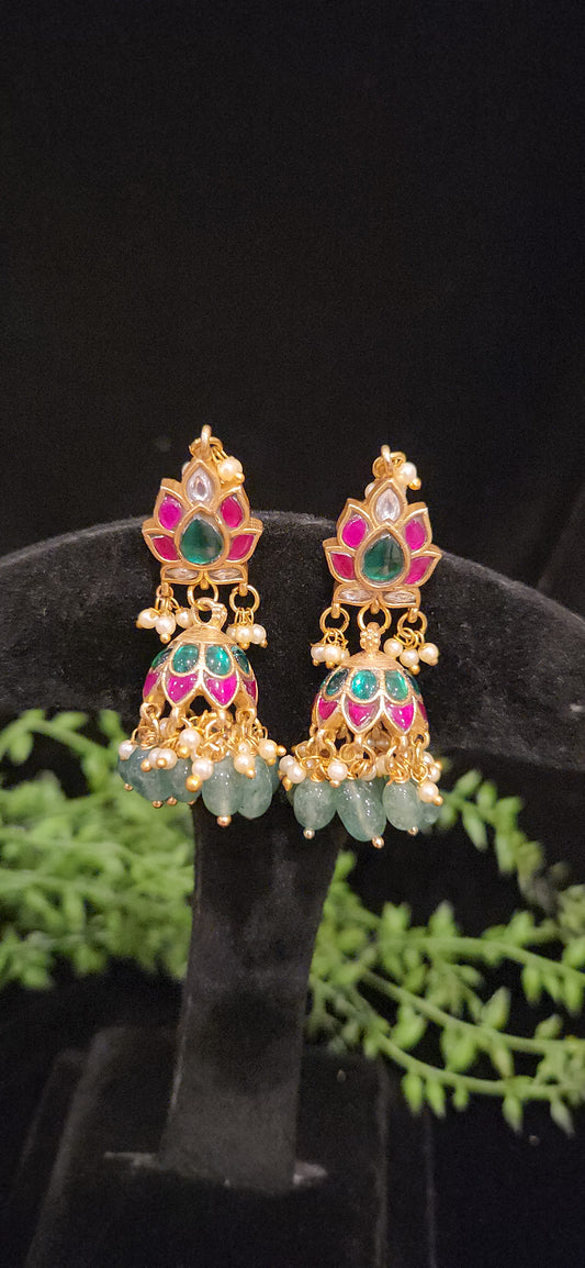 Traditional Lotus Kundan Jhumka