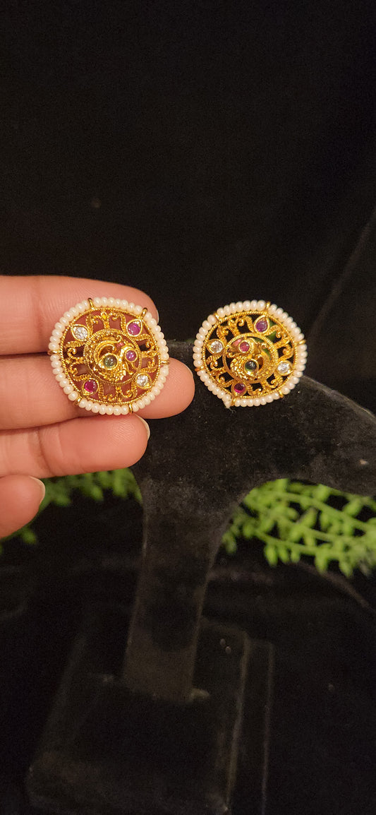Peacock Design Matt Finish Multicolor Pearl Studs