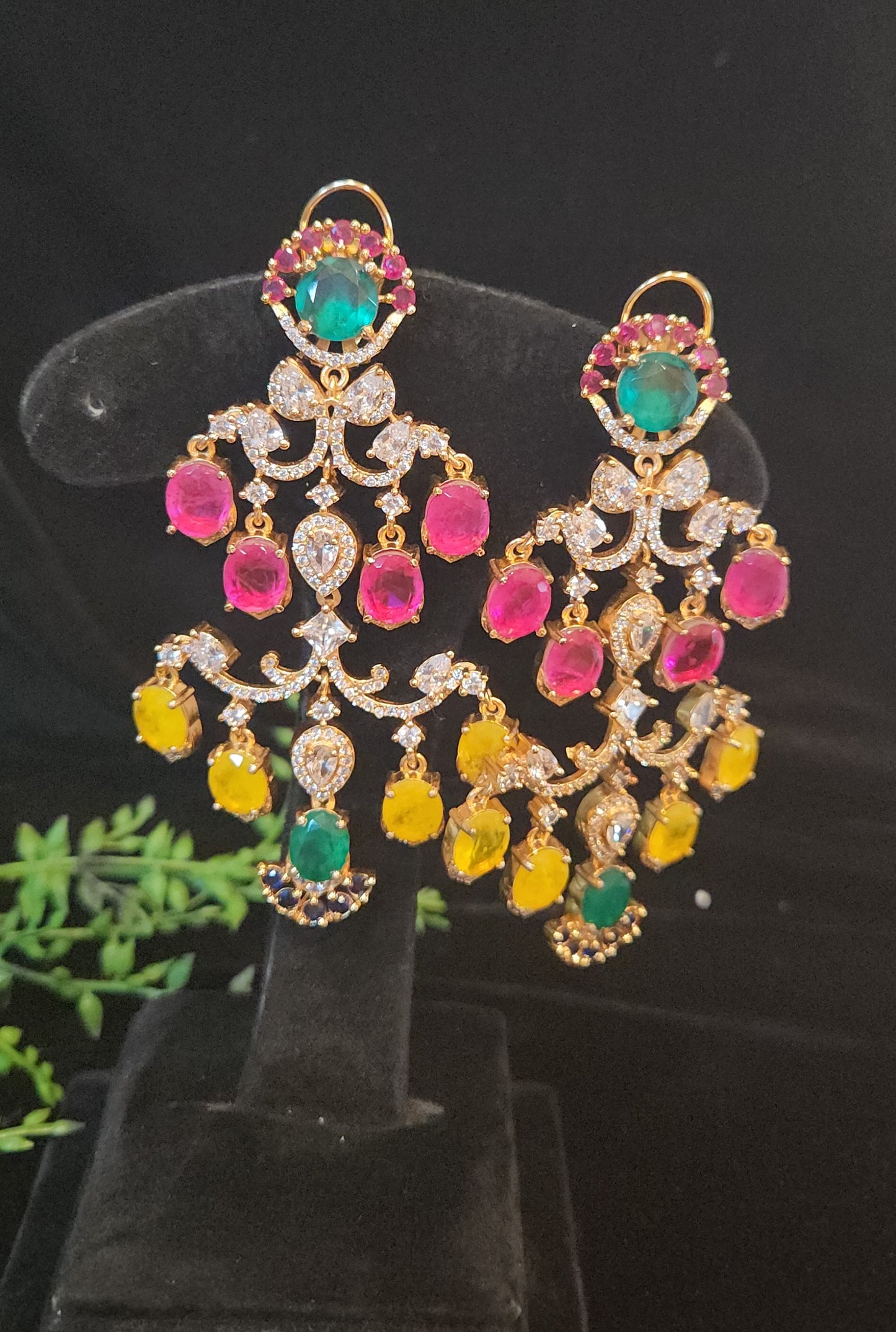 Multi Color Premium Double Eight Stone Long Luxury Earrings