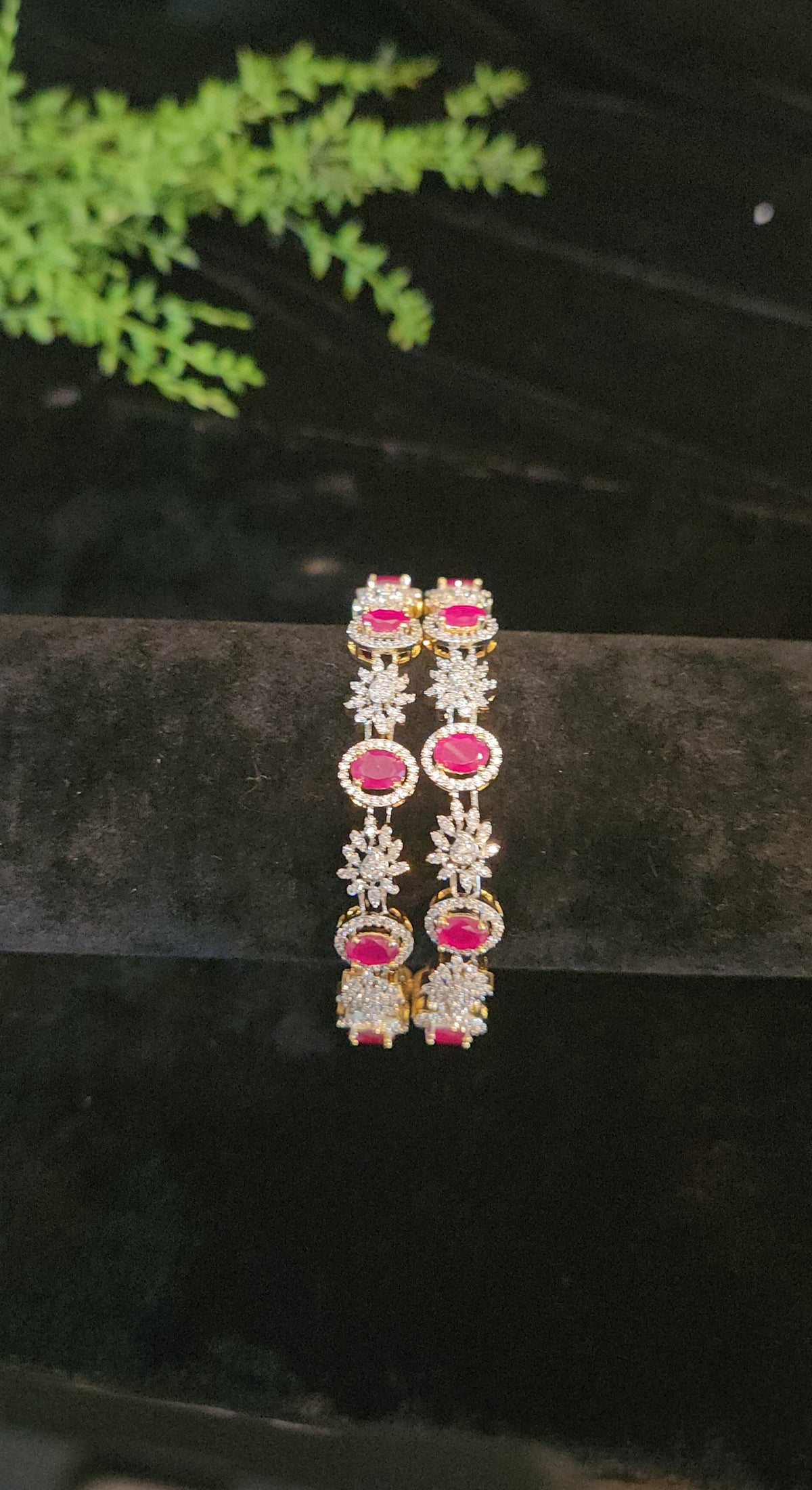 Kundan CZ Ruby Floral Designer Bangles