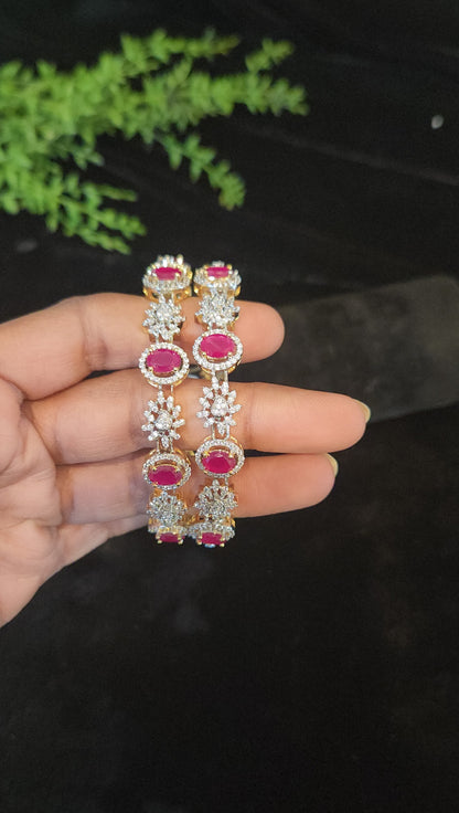 Kundan CZ Ruby Floral Designer Bangles