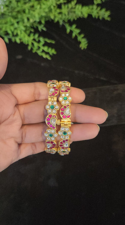 Kundan Ruby Emerald Mango Floral Bangles