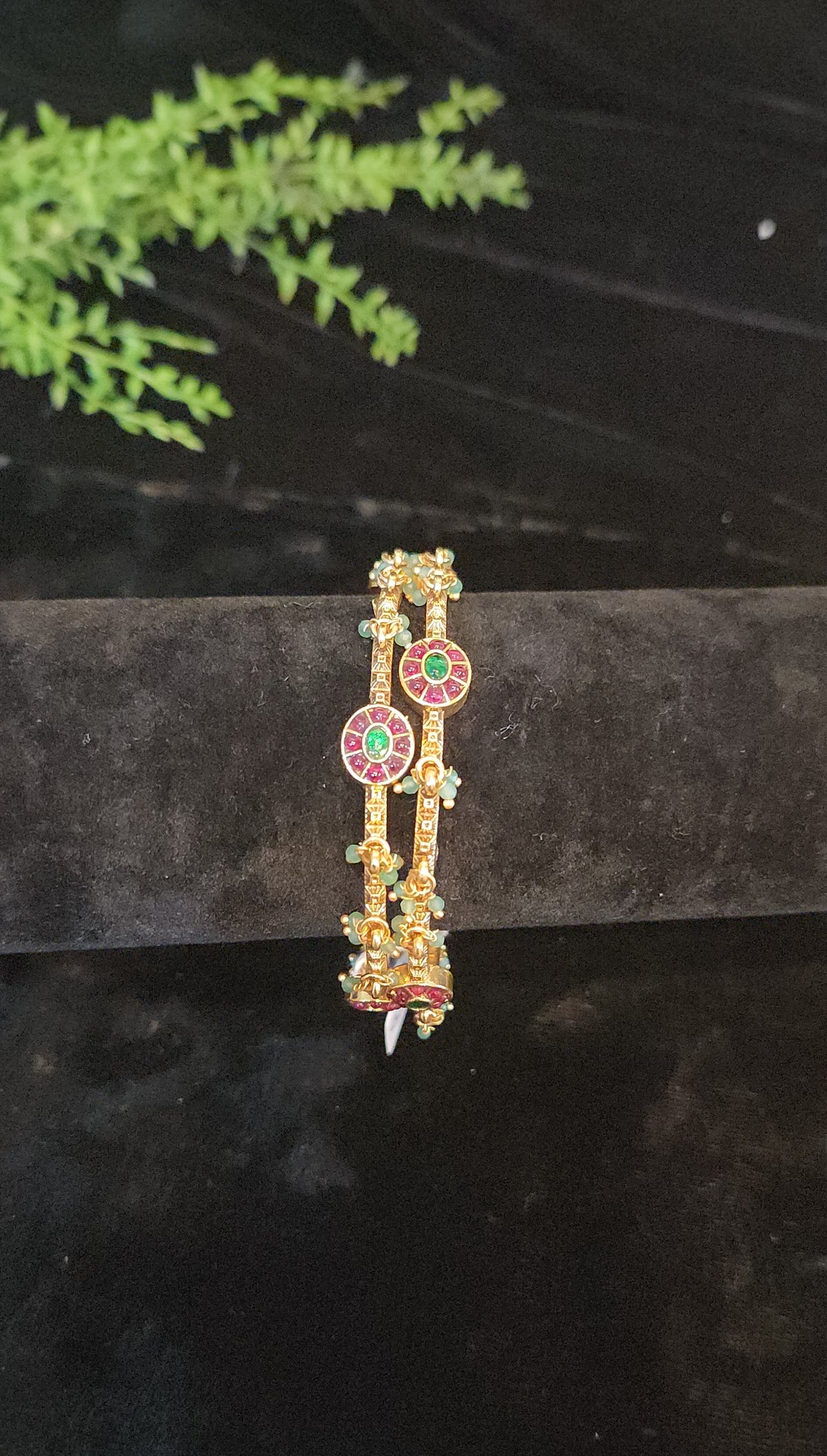 Kundan Ruby Emerald Floral Bracelet