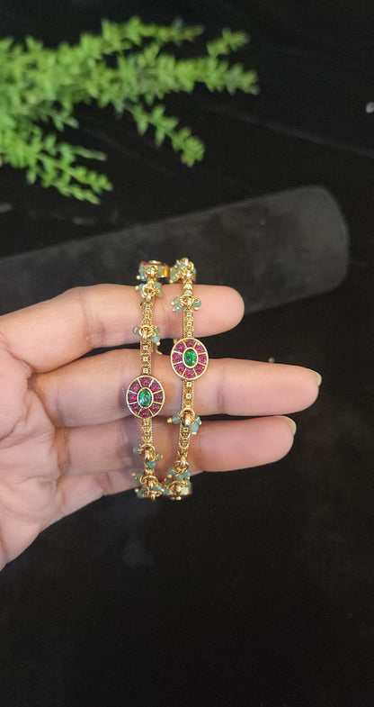 Kundan Ruby Emerald Floral Bracelet