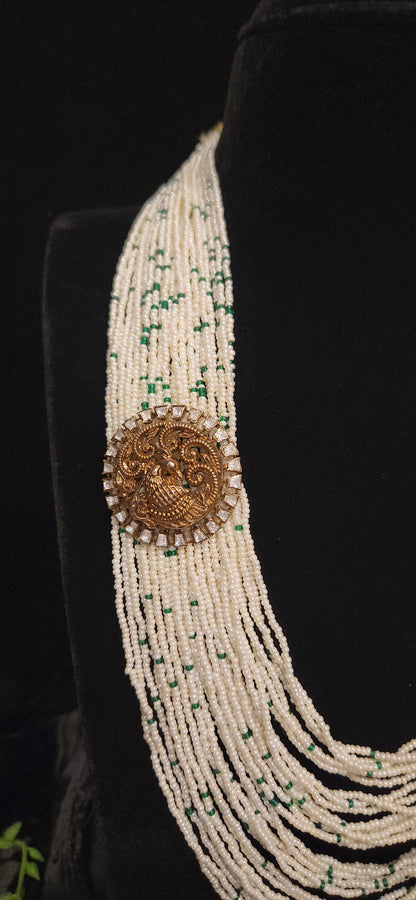 92.5 Silver White & Emerald Bead Haram