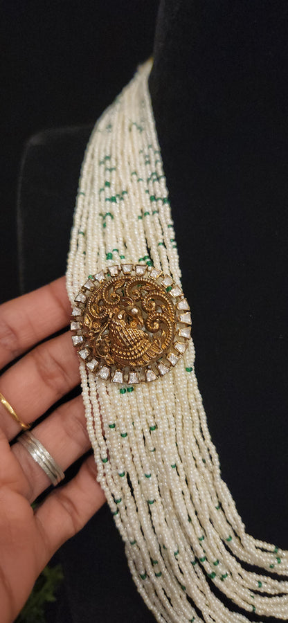 92.5 Silver White & Emerald Bead Haram
