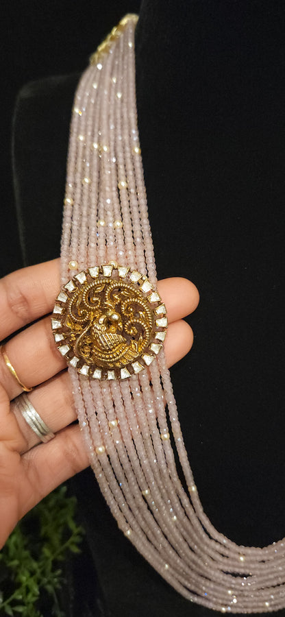 92.5 Silver White & Emerald Bead Haram
