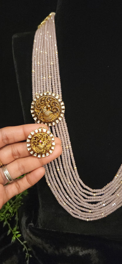 92.5 Silver White & Emerald Bead Haram