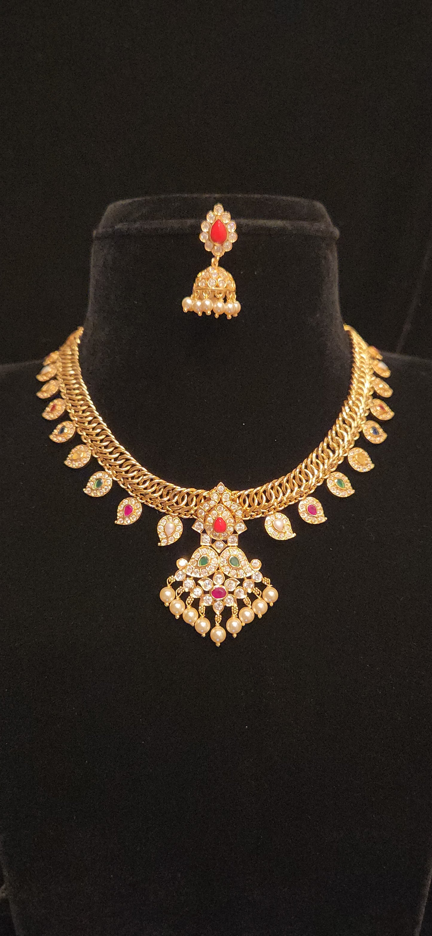 92.5 Silver Multi-Color Gold Finish Designer Necklace Set