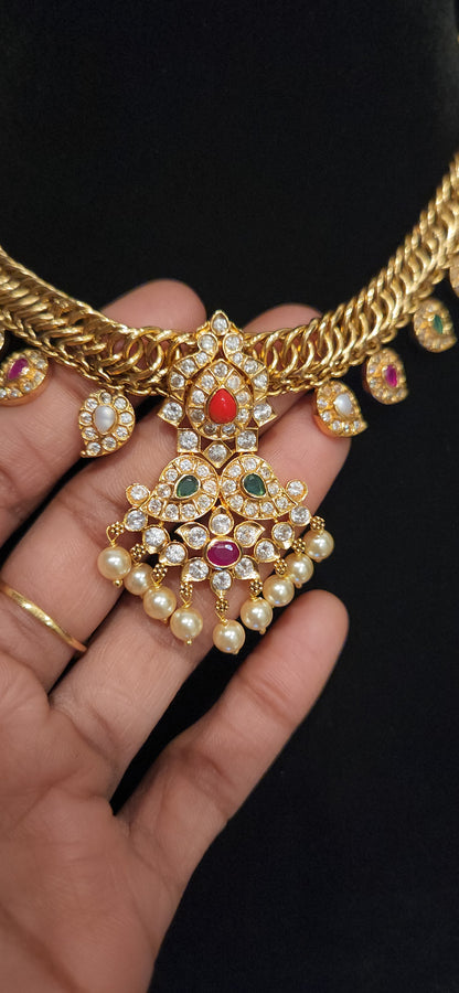 92.5 Silver Multi-Color Gold Finish Designer Necklace Set