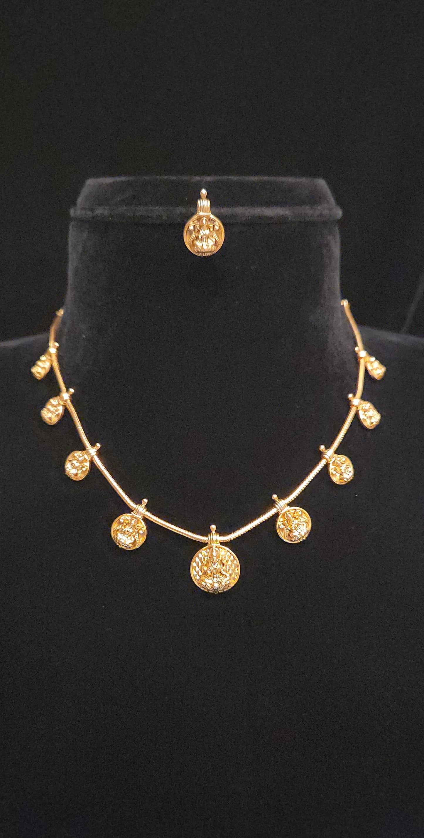 92.5 Silver Lakshmi Coin Motif Gold Finish Necklace Set