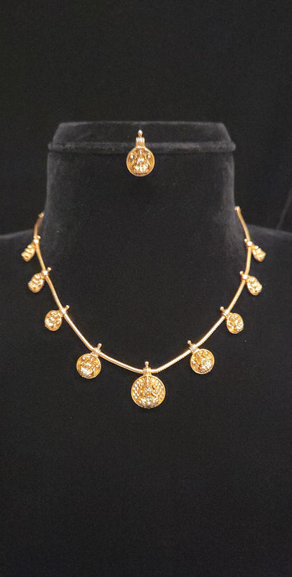 92.5 Silver Lakshmi Coin Motif Gold Finish Necklace Set