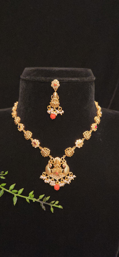 92.5 Silver Lakshmi Peacock Designer Necklace Set