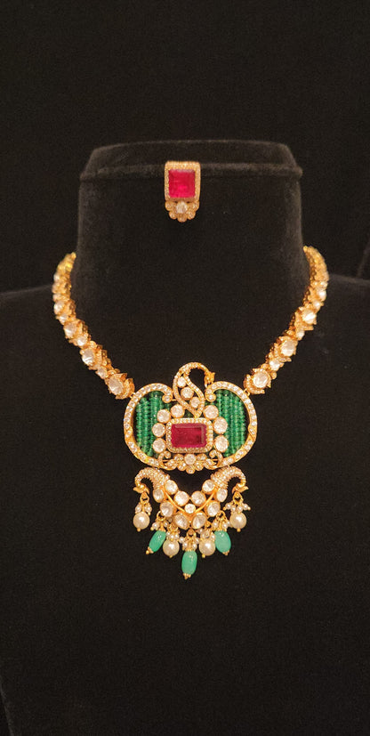 92.5 Silver Peacock Splendour Necklace Set