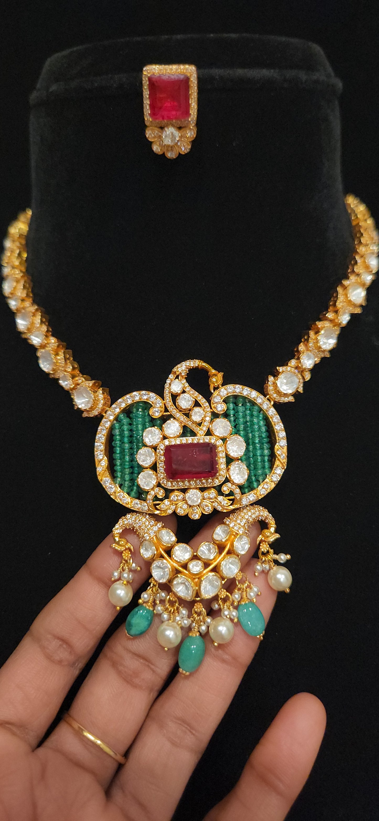 92.5 Silver Peacock Splendour Necklace Set