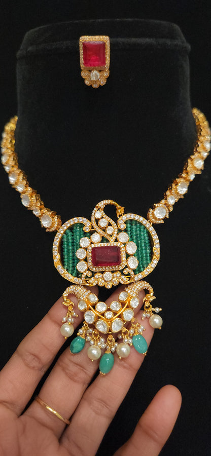 92.5 Silver Peacock Splendour Necklace Set