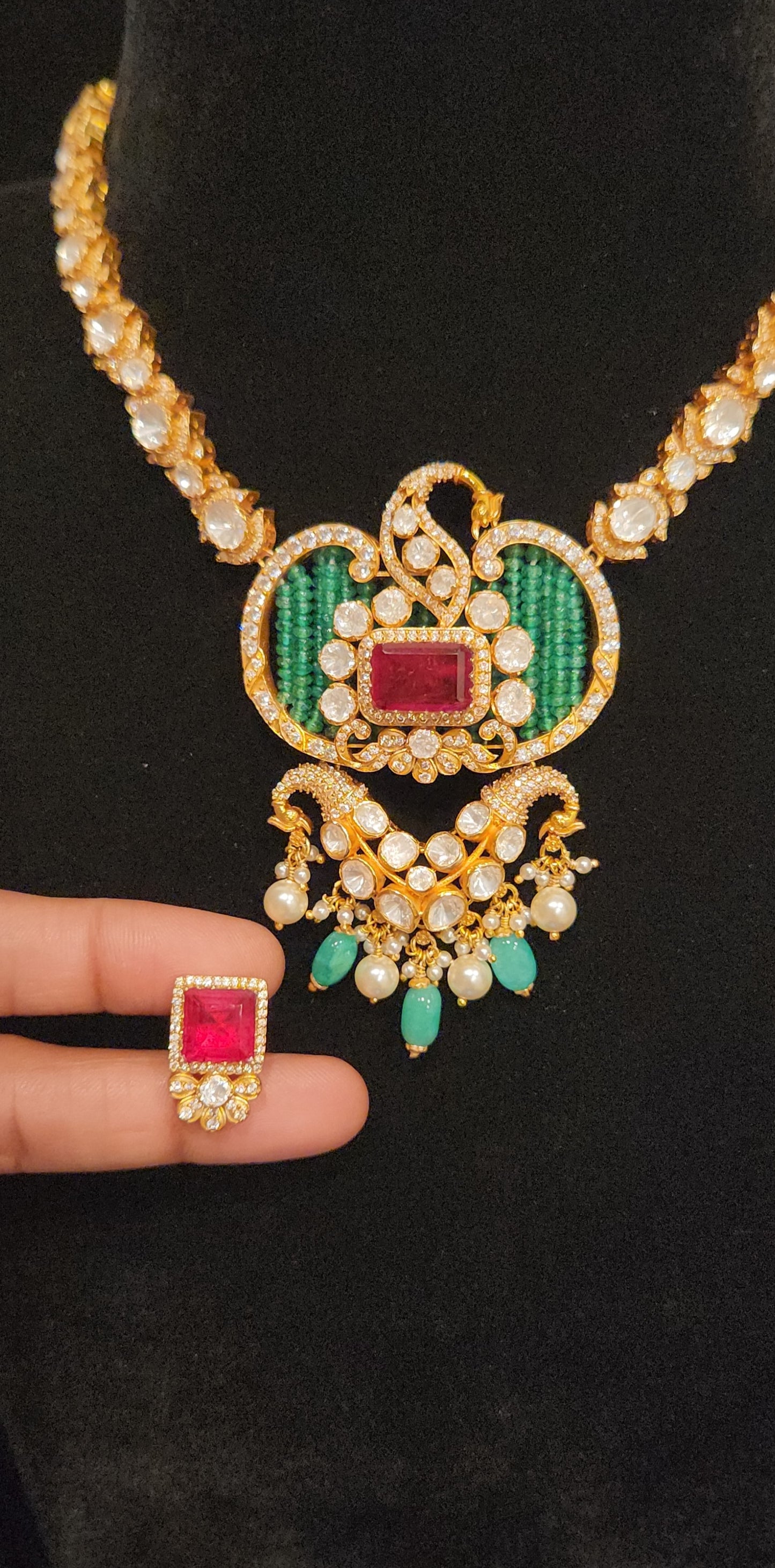 92.5 Silver Peacock Splendour Necklace Set