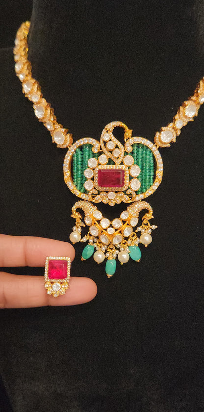 92.5 Silver Peacock Splendour Necklace Set