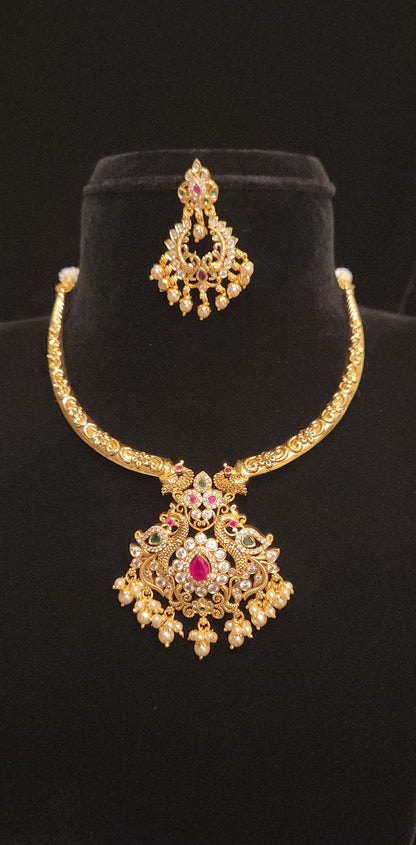 92.5 Silver Peacock Royal Heritage Necklace Set