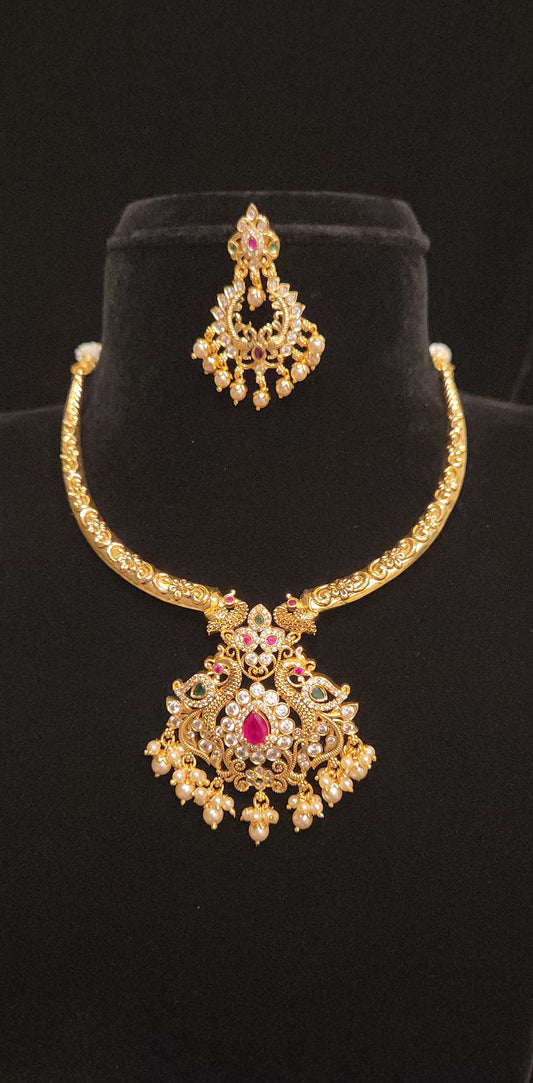 92.5 Silver Peacock Royal Heritage Necklace Set