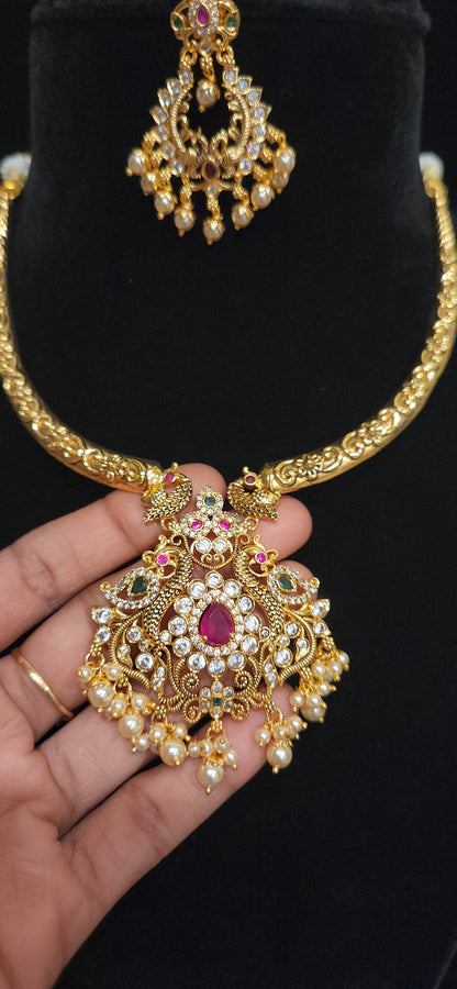 92.5 Silver Peacock Royal Heritage Necklace Set