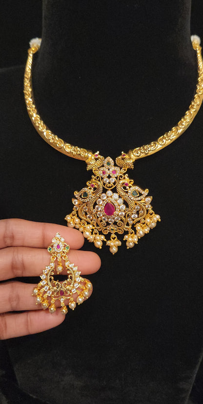 92.5 Silver Peacock Royal Heritage Necklace Set