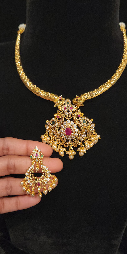 92.5 Silver Peacock Royal Heritage Necklace Set