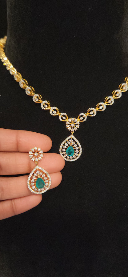 92.5 Silver Emerald Teardrop Elegance Necklace Set