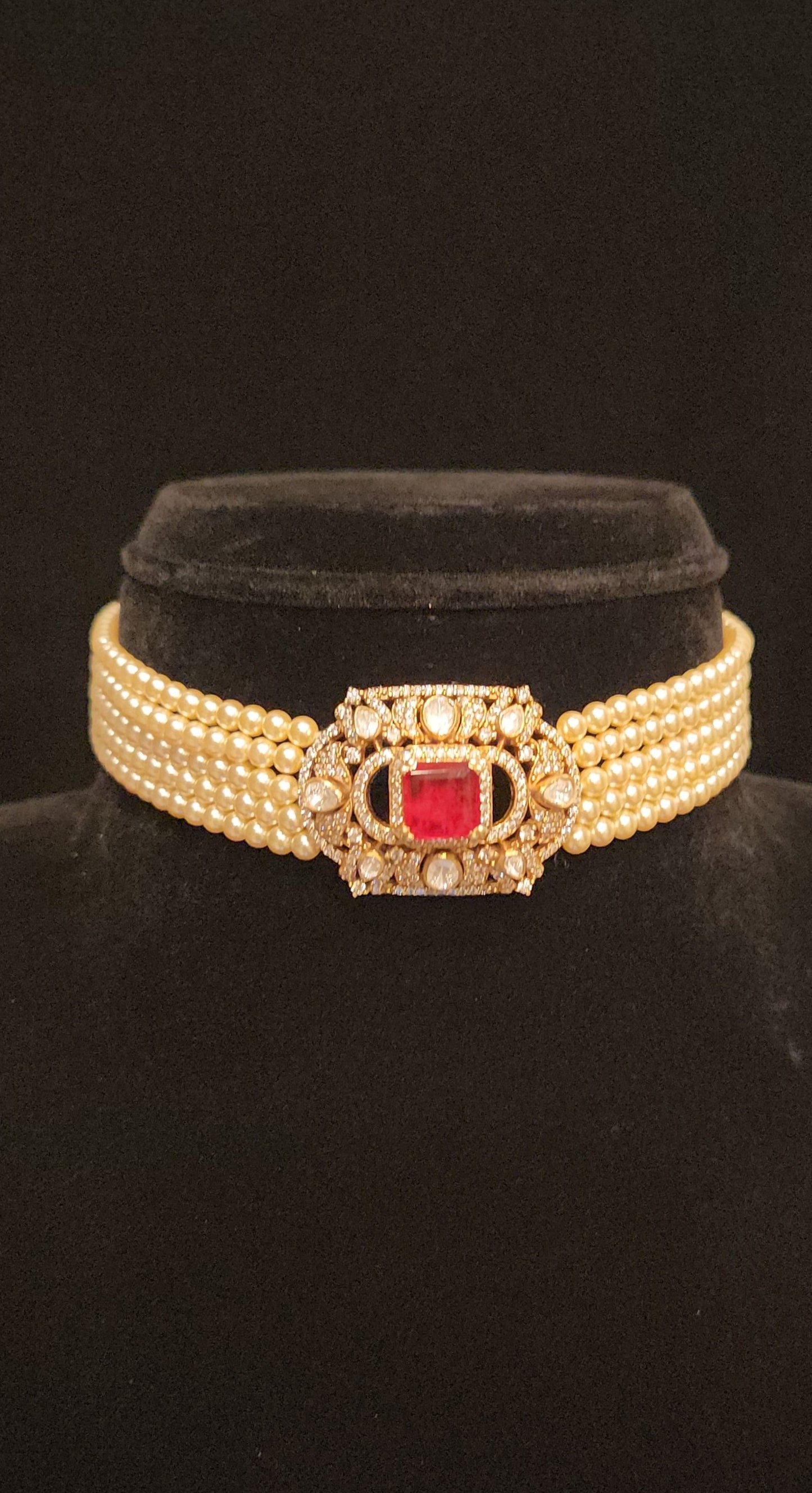 92.5 Silver Ruby Beaded Grandeur Choker