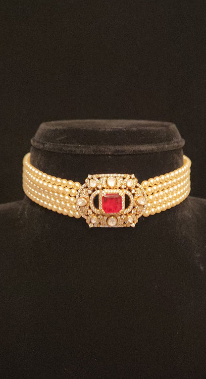 92.5 Silver Ruby Beaded Grandeur Choker