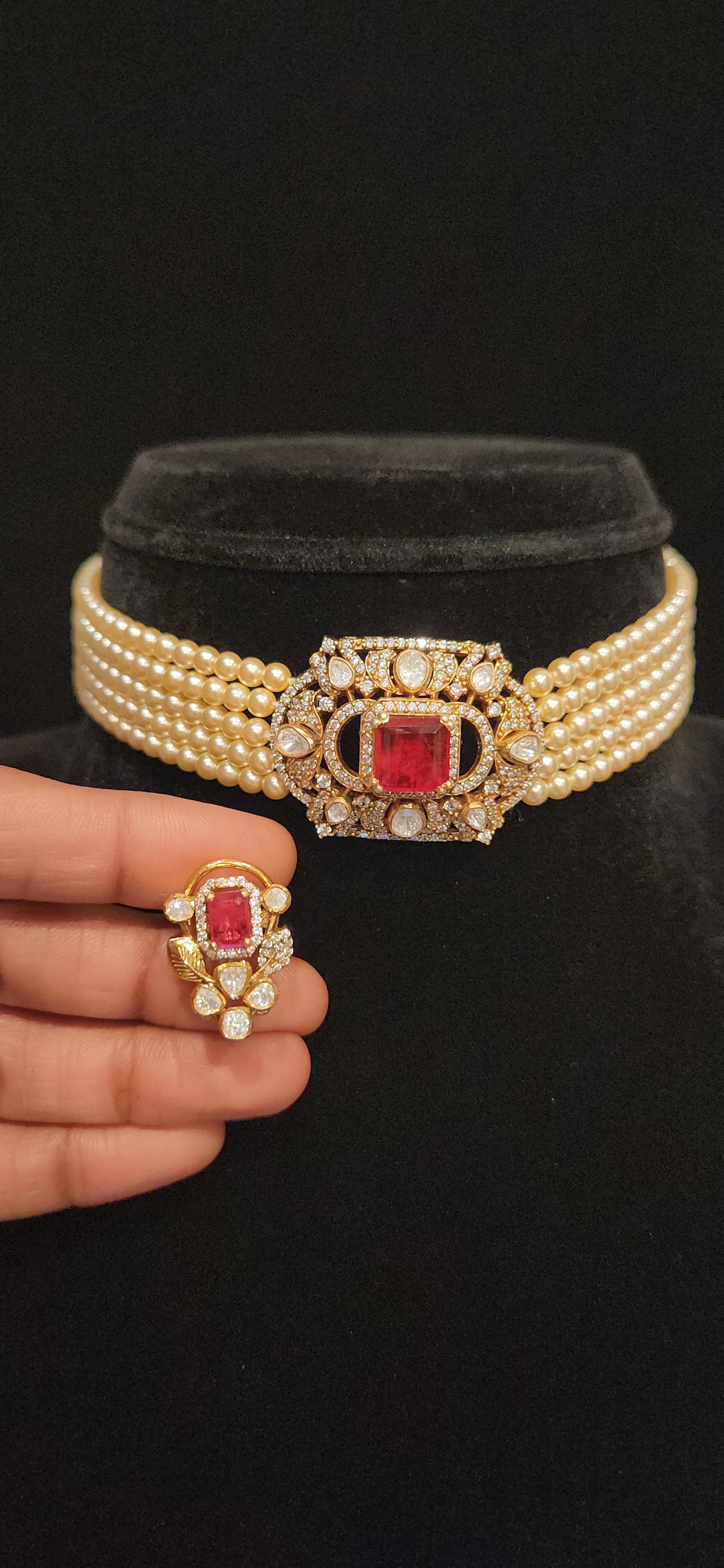 92.5 Silver Ruby Beaded Grandeur Choker