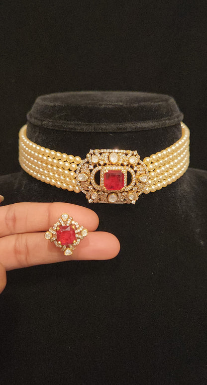 92.5 Silver Ruby Beaded Grandeur Choker