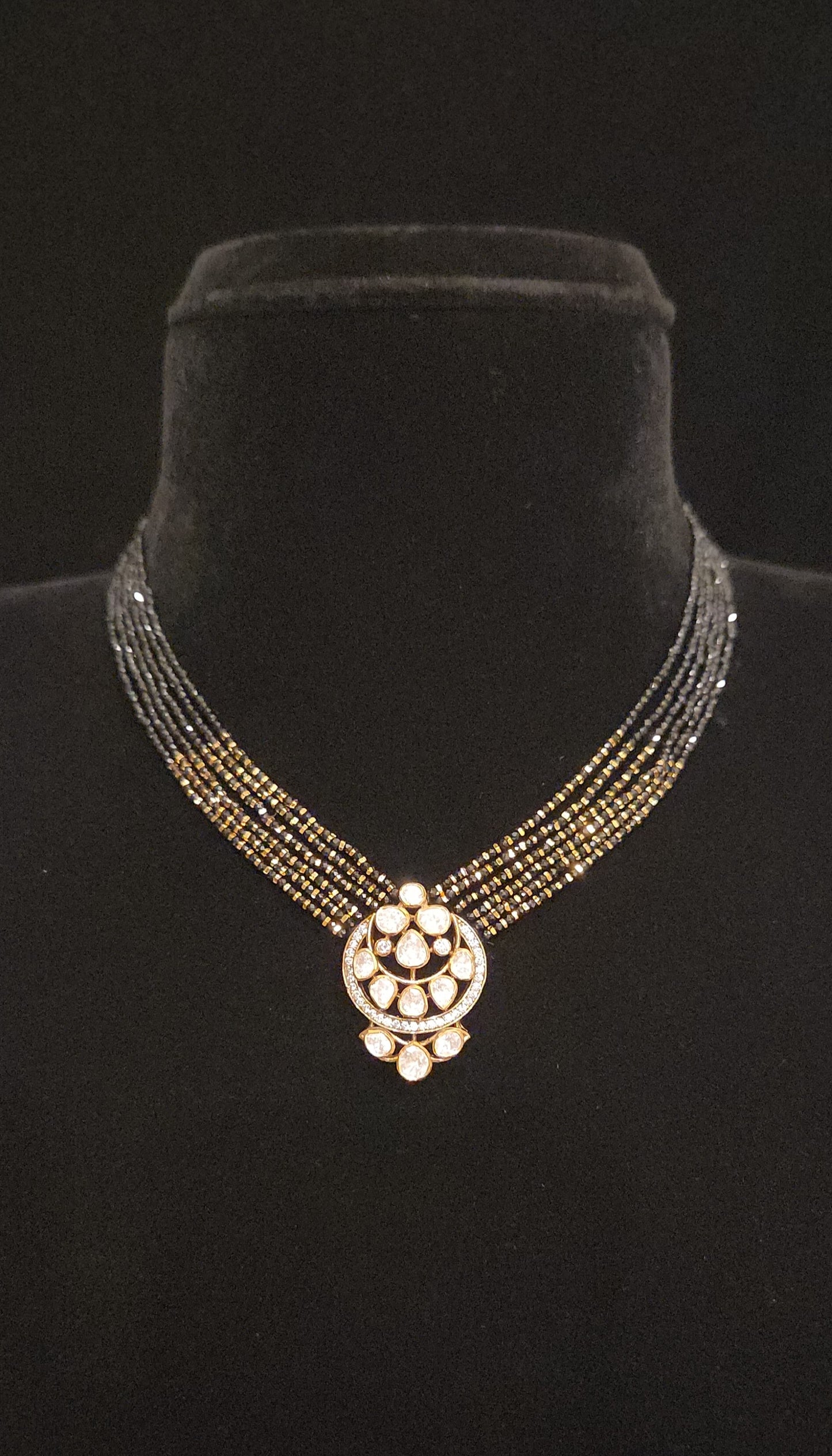 92.5 Silver Midnight Charm Black Beads Necklace Set