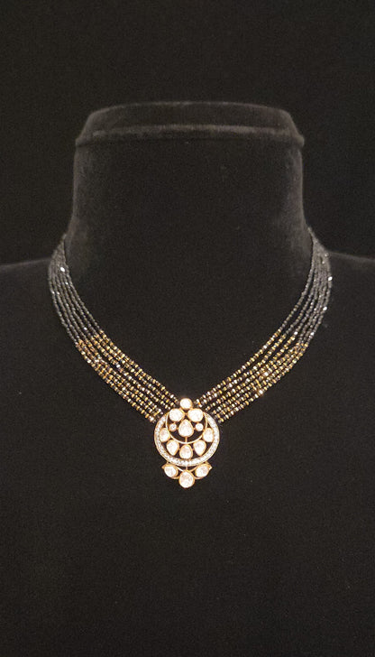 92.5 Silver Midnight Charm Black Beads Necklace Set