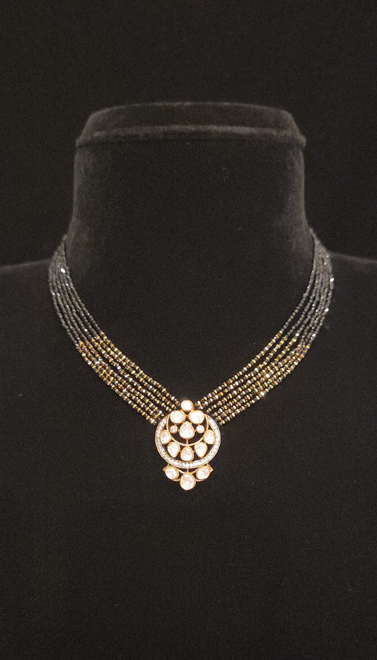92.5 Silver Midnight Charm Black Beads Necklace Set