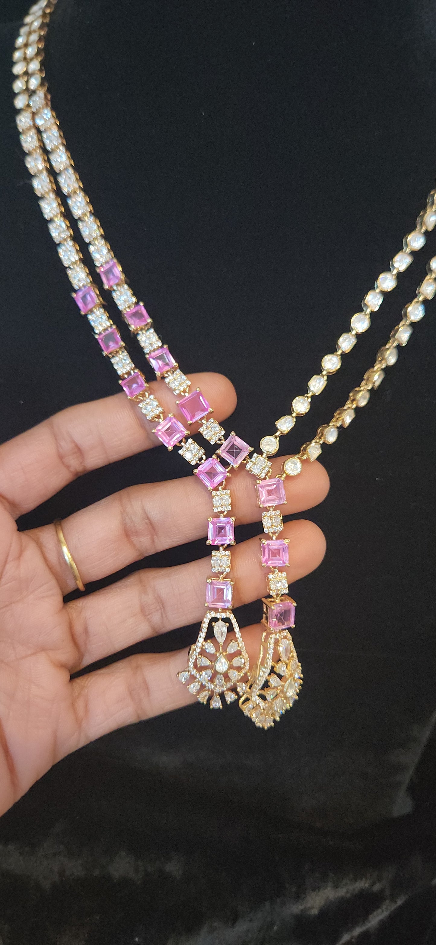 92.5 Silver Majestic Dual-Layer Stone Necklace Set
