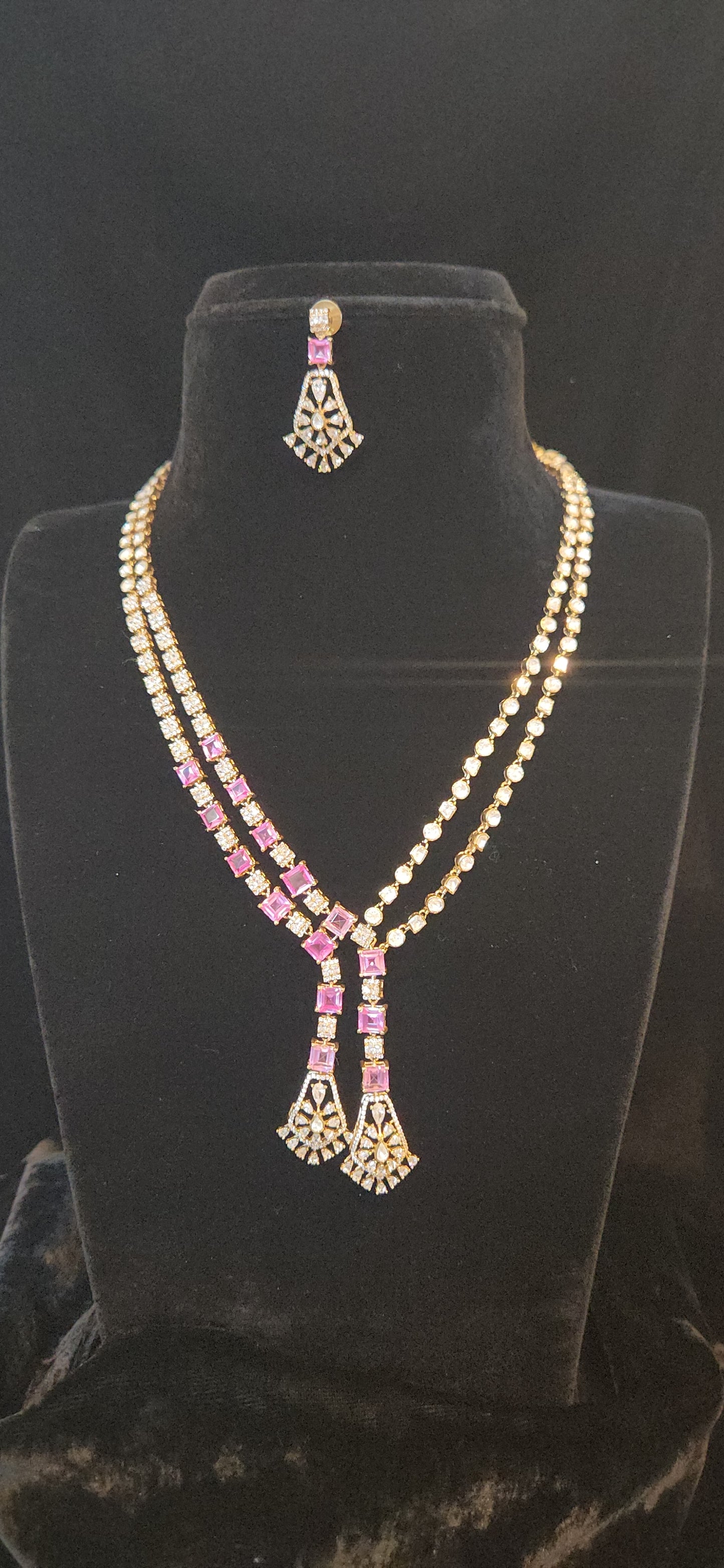 92.5 Silver Majestic Dual-Layer Stone Necklace Set