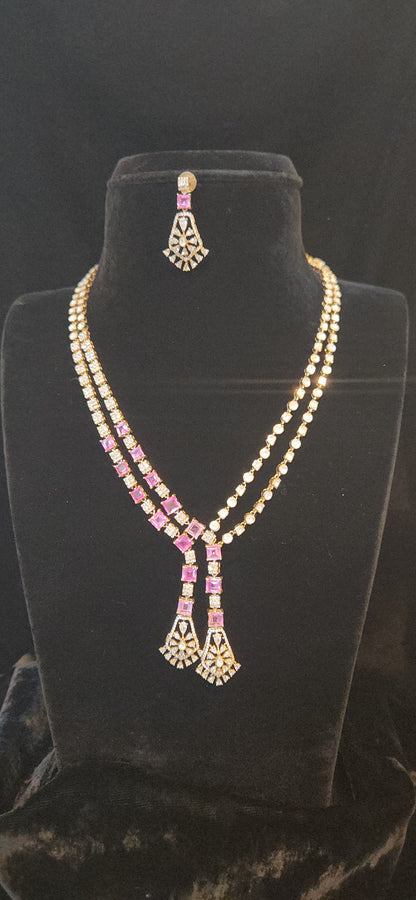 92.5 Silver Majestic Dual-Layer Stone Necklace Set