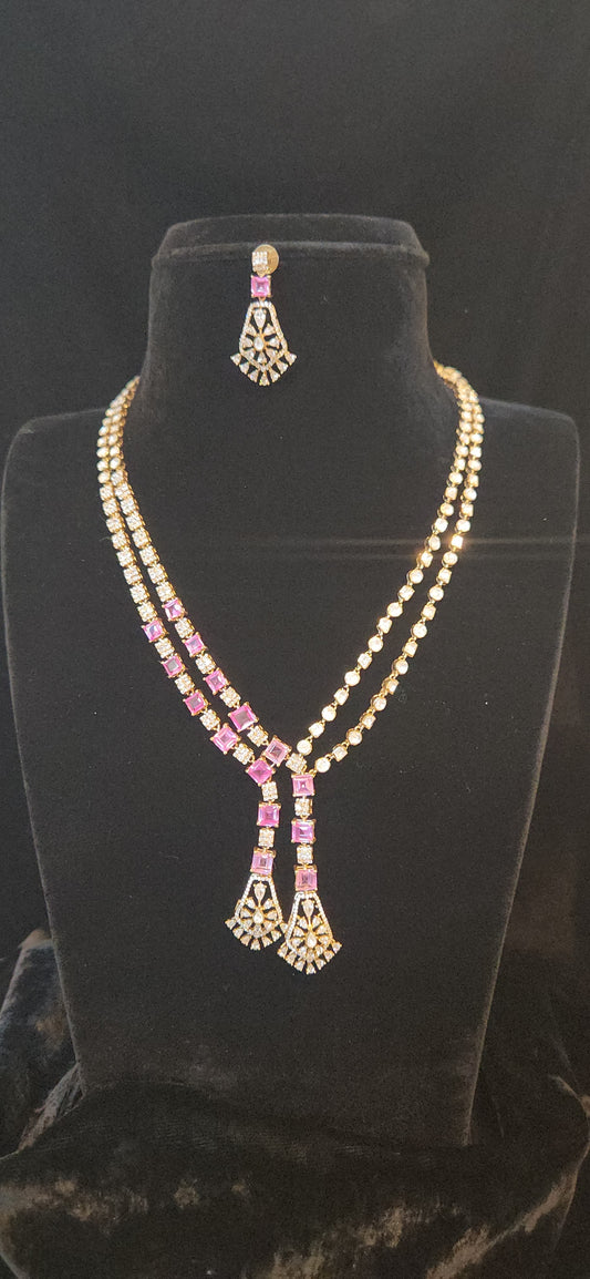 92.5 Silver Majestic Dual-Layer Stone Necklace Set