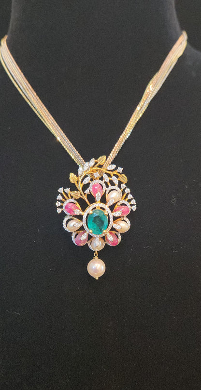 92.5 Silver Floral Bloom Multicolor Pendant Set