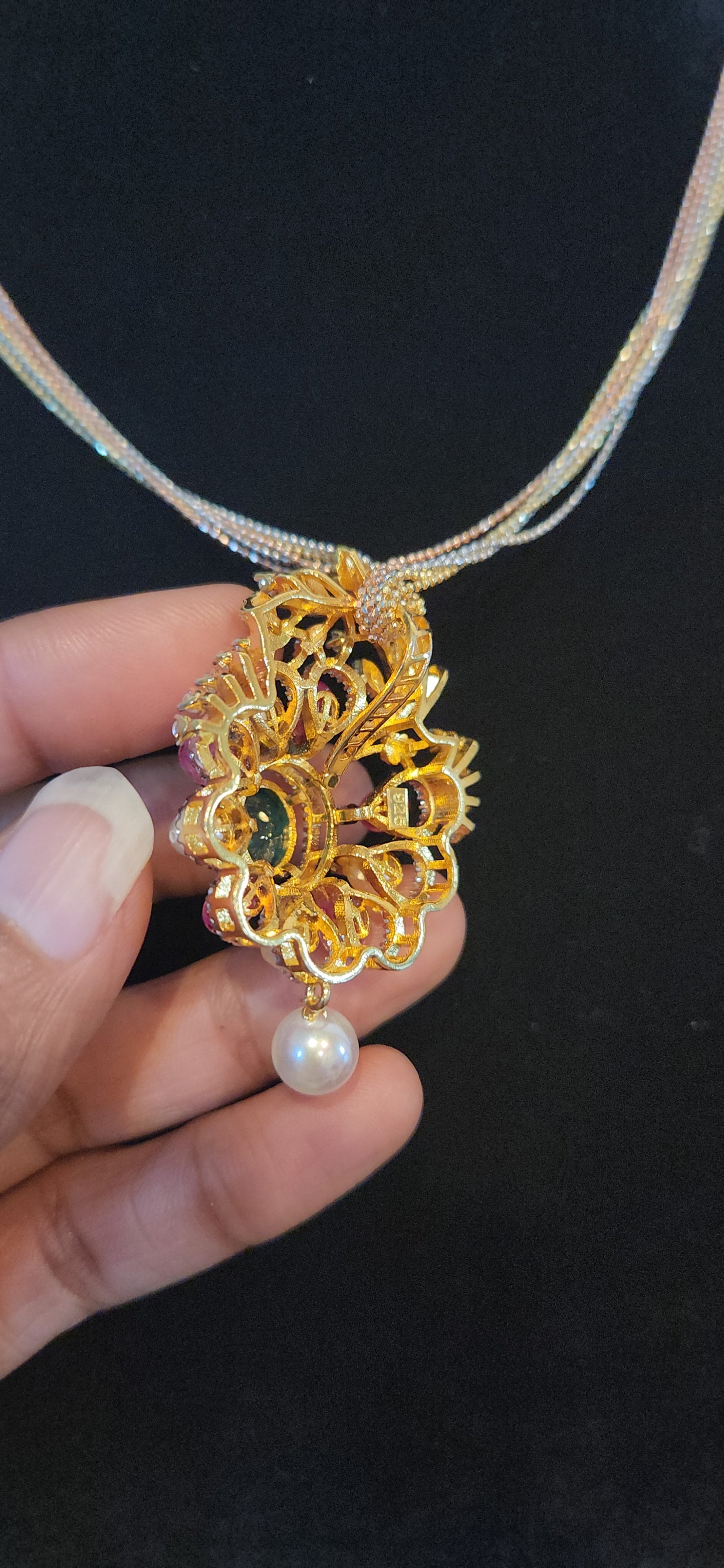 92.5 Silver Floral Bloom Multicolor Pendant Set