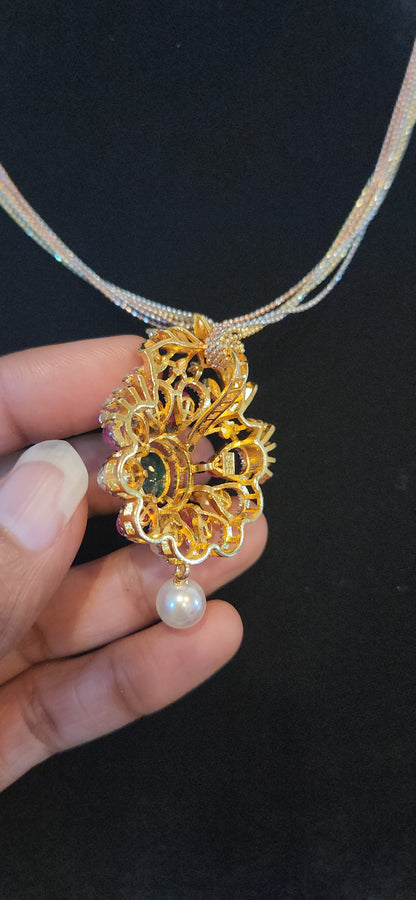 92.5 Silver Floral Bloom Multicolor Pendant Set
